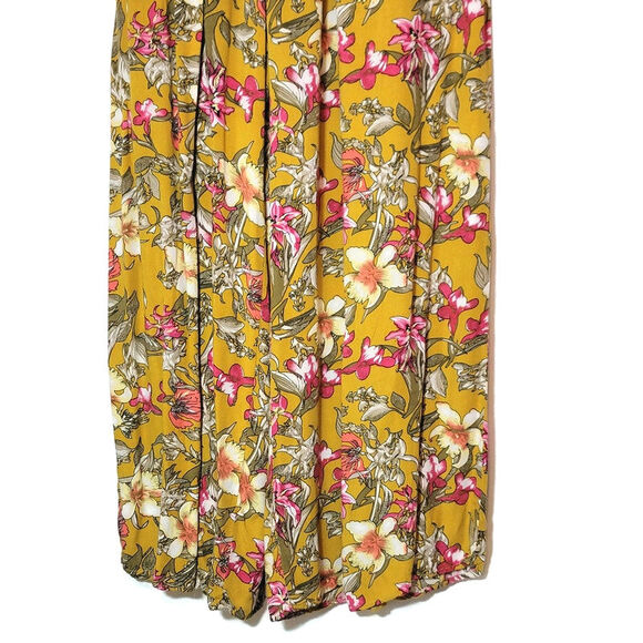 Love Culture Floral Loose Fit Pant Wide Leg Gold Yellow Pink Flowy Summer Boho S - Picture 3 of 14